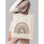 Cemira Kadın Retro Rainbow Ham Bez Tote Bag Çanta 35*40 cm Pamuk Malzemeden Şık Tasarım - 10D-Krem