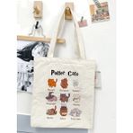 Cemira Kedili Potter Cat Tasarım Ham Bez Tote Bag Çanta, Pinterest Çanta - 10D-Krem