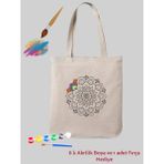 Cemira Mandala Boyama Çantası Hediye Ham Bez 35x40 Cm Renkli Desenli Tasarım