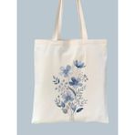 Cemira Mavi Çiçek Retro Ham Bez Tote Bag Çanta Pamuk Malzemeden Şık Tasarım 35*40 Ebatlarında - 10D-Krem