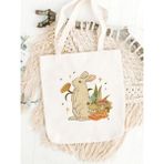 Cemira Rabbit And Mushroom, Tavşan ve Mantar Tasarım Tote Bag, Bez Çanta - 10D-Krem