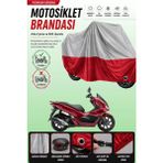 Cemku Double Gri Üst - Kırmızı Alt, Arka Çanta Uyumlu Honda PCX125 Motosiklet Brandası - Gri - Kırmızı