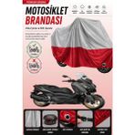 Cemku Double Gri Üst - Kırmızı Alt, Arka Çanta Uyumlu Yamaha X-Max 250 Tech Max Motosiklet Brandası - Gri - Kırmızı