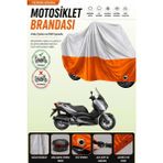 Cemku Double Gri Üst - Turuncu Alt, Arka Çanta Uyumlu Yamaha X-Max 125 Abs Motosiklet Brandası - Gri - Turuncu