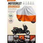 Cemku Double Gri Üst - Turuncu Alt, Arka Çanta Uyumlu Yamaha X-Max 400 Iron Max Motosiklet Brandası - Gri - Turuncu