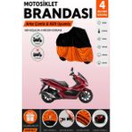 Cemku Double Siyah Üst - Turuncu Alt, Arka Çanta Uyumlu Honda PCX125 Motosiklet Brandası - Siyah - Turuncu