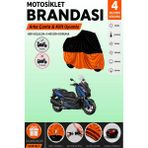 Cemku Double Siyah Üst - Turuncu Alt, Arka Çanta Uyumlu Yamaha X-Max 250 Motosiklet Brandası - Siyah - Turuncu