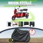 Cemku Shine Fitilli Kilit Uyumlu Siyah Çift Koltuklu, 3 Kişilikli, 3 Tekerlekli, Elektrik Motosiklet Brandası - Siyah, Çift Koltuk, Kilit Uyumlu