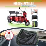 Cemku Shine Fitilli Siyah Çift Koltuklu, 3 Kişilikli, 3 Tekerlekli, Elektrik Motosiklet Brandası, Lastikli - Siyah, Çift Koltuk, Kilit Uyumsuz