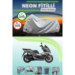 Cemku Shine Gri Arka Çanta ve Kilit Uyumlu Neon Fitilli Honda PCX150 Uyumlu Motosiklet Brandası - Gri, Arka Çanta ve Kilit Uyumlu