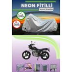 Cemku Shine Gri Arka Çanta ve Kilit Uyumlu Neon Fitilli Mondial Vulture I-E Uyumlu Motosiklet Brandası - Gri, Arka Çanta ve Kilit Uyumlu