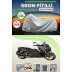 Cemku Shine Gri Arka Çanta ve Kilit Uyumlu Neon Fitilli Yamaha X-Max 250 Tech Max Uyumlu Motosiklet Brandası - Gri, Arka Çanta ve Kilit Uyumlu