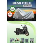 Cemku Shine Gri Arka Çanta ve Kilit Uyumlu Neon Fitilli Yamaha X-Max 400 Uyumlu Motosiklet Brandası - Gri, Arka Çanta ve Kilit Uyumlu