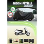 Cemku Shine Siyah Arka Çanta ve Kilit Uyumlu Neon Fitilli Arora Alfa 110 Uyumlu Motor Brandası - Siyah, Arka Çanta ve Kilit Uyumlu