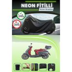 Cemku Shine Siyah Arka Çanta ve Kilit Uyumlu Neon Fitilli Arora Mojito 50 Uyumlu Motor Brandası - Siyah, Arka Çanta ve Kilit Uyumlu