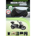 Cemku Shine Siyah Arka Çanta ve Kilit Uyumlu Neon Fitilli Kymco Agility 16+ 125I Uyumlu Motor Brandası - Siyah, Arka Çanta ve Kilit Uyumlu