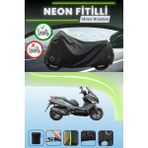 Cemku Shine Siyah Arka Çanta ve Kilit Uyumlu Neon Fitilli Kymco Downtown 125I Uyumlu Motor Brandası - Siyah, Arka Çanta ve Kilit Uyumlu
