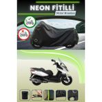 Cemku Shine Siyah Arka Çanta ve Kilit Uyumlu Neon Fitilli Kymco Downtown 300I Uyumlu Motor Brandası - Siyah, Arka Çanta ve Kilit Uyumlu