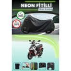 Cemku Shine Siyah Arka Çanta ve Kilit Uyumlu Neon Fitilli Kymco Super 8 125 Uyumlu Motor Brandası - Siyah, Arka Çanta ve Kilit Uyumlu