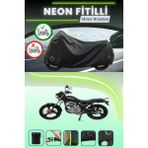 Cemku Shine Siyah Arka Çanta ve Kilit Uyumlu Neon Fitilli Mondial 150 Mr Vulture Uyumlu Motor Brandası - Siyah, Arka Çanta ve Kilit Uyumlu
