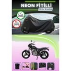 Cemku Shine Siyah Arka Çanta ve Kilit Uyumlu Neon Fitilli Mondial Vulture I-E Uyumlu Motor Brandası - Siyah, Arka Çanta ve Kilit Uyumlu