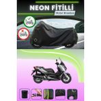 Cemku Shine Siyah Arka Çanta ve Kilit Uyumlu Neon Fitilli Yamaha X-Max 125 Abs Uyumlu Motor Brandası - Siyah, Arka Çanta ve Kilit Uyumlu