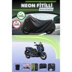 Cemku Shine Siyah Arka Çanta ve Kilit Uyumlu Neon Fitilli Yamaha X-Max 250 Uyumlu Motor Brandası - Siyah, Arka Çanta ve Kilit Uyumlu