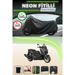 Cemku Shine Siyah Arka Çanta ve Kilit Uyumlu Neon Fitilli Yamaha X-Max 400 Tech Max Uyumlu Motor Brandası - Siyah, Arka Çanta ve Kilit Uyumlu