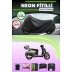 Cemku Shine Siyah Arka Çanta ve Kilit Uyumlu Neon Fitilli Yuki Mojito 125 Uyumlu Motor Brandası - Siyah, Arka Çanta ve Kilit Uyumlu