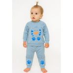 Cemre Bebe Uzun Kollu 2'li Bebek Pijama Takımı %100 Pamuk - Mavi - 6 Ay
