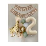 Çemrek Süs Parti Krem bej 2 yaş folyo balon seti zürafa folyo balon ve kraft happy birthday banner