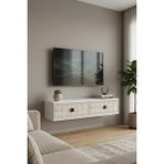 Ceneyra TDA1205BT - YUKA120 Duvara Montaj Tv Stand, Tv Rafı, Tv Sehpası 120CM Beyaz-Traverten - Beyaz - Traverten