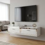 Ceneyra TDA1206BS - TUNA120 Duvara Montaj Tv Stand, Tv Rafı, Tv Sehpası 120CM Beyaz-Silver - Beyaz - Gümüş