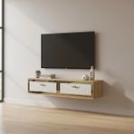 Ceneyra TDA1206DBG - TUNA120 Duvara Montaj Tv Stand, Tv Rafı, Tv Sehpası 120CM Safirmeşe-Beyaz-Gold - Safir Meşe - Beyaz - Altın