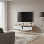Ceneyra TDA1206DBS - TUNA120 Duvara Montaj Tv Stand, Tv Rafı, Tv Sehpası 120CM Safirmeşe-Beyaz-Silver - Safir Meşe - Beyaz - Gümüş