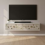 Ceneyra TDA1207BTG-MOKA Duvaramontaj Tv Stand Beyaz-Traverten-Gold - Beyaz Mermer