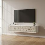 Ceneyra TDA1207BTS -Moka Duvaramontaj Tv Stand Beyaz-Traverten-Silver - Beyaz - Traverten