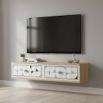Ceneyra TDA1207DBS -Moka Duvaramontaj Tv Stand Safirmeşe-Beyaz-Silver - Safir Meşe - Beyaz - Gümüş