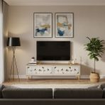 Ceneyra TSA1212DBG - Moka Tv Stand , Tv Sehpası 120 cm Safirmeşe-Beyaz-Gold - Safir Meşe - Beyaz - Altın