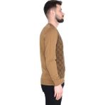 Cengiz Inler Bisiklet Yaka Kare Desen Yünlü Erkek Triko Kazak - Camel