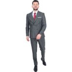 Cengiz İnler Çizgili Desen Kruvaze Erkek Takım Elbise GRİ 50