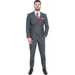 Cengiz İnler Çizgili Desen Kruvaze Erkek Takım Elbise GRİ 54