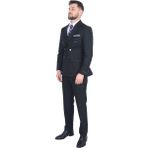 Cengiz İnler Çizgili Desen Kruvaze Erkek Takım Elbise SİYAH 48