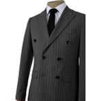 Cengiz İnler Dik Nokta Çizgili Kruvaze Slim Fit Erkek Takım Elbise - 46 - Gri - Beyaz