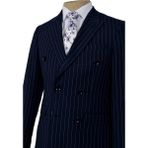 Cengiz İnler Dik Nokta Çizgili Kruvaze Slim Fit Erkek Takım Elbise - 46 - Lacivert - Beyaz