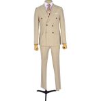 Cengiz İnler Dik Nokta Çizgili Kruvaze Slim Fit Erkek Takım Elbise - 48 - Bej - Beyaz