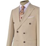 Cengiz İnler Dik Nokta Çizgili Kruvaze Slim Fit Erkek Takım Elbise - 54 - Bej - Beyaz
