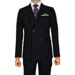 Cengiz İnler Dik Nokta Çizgili Kruvaze Slim Fit Erkek Takım Elbise - Yeşil - Beyaz - 60