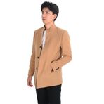 Cengiz İnler Dik Yaka Düğmeli Camel Erkek Kaşe Kaban