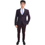 Cengiz İnler Ekose Desen Kombinli Yelekli Erkek Takım Elbise - Bordo - 46